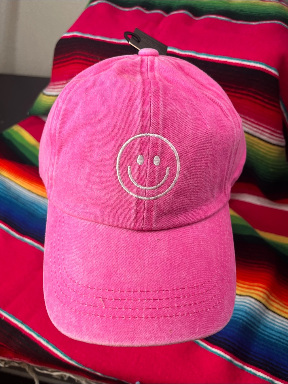 Pink Smiley Face Cap - one size, adjustable back